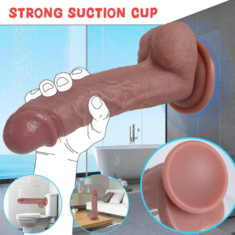 A 🍑 Realistic Silicone Dildo 8 inch 💦 | Strong Suction Cup 🔒 Hands-Free G-Spot & Anal Play 🌟 Body-Safe Adult Toy for Women & Couples ❤️