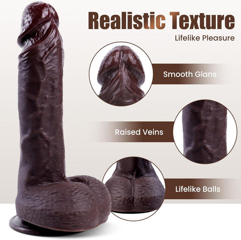 1A DreamyFun 6 to 9 inch Black Dildo G Spot Dildos for Women, Realistic Dildo Anal Stimulator with Strong Suction Cup for Hands-Free Play Soft Silicone  with Lifelike Skin Texture Big Glans