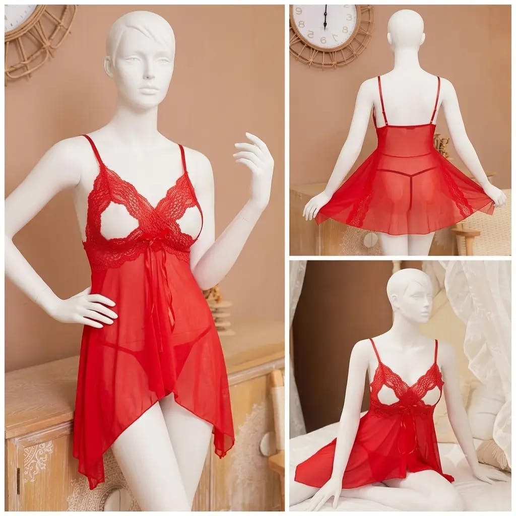 ❤️ Imported Red Net Lace Short Nighty Set | Free Size