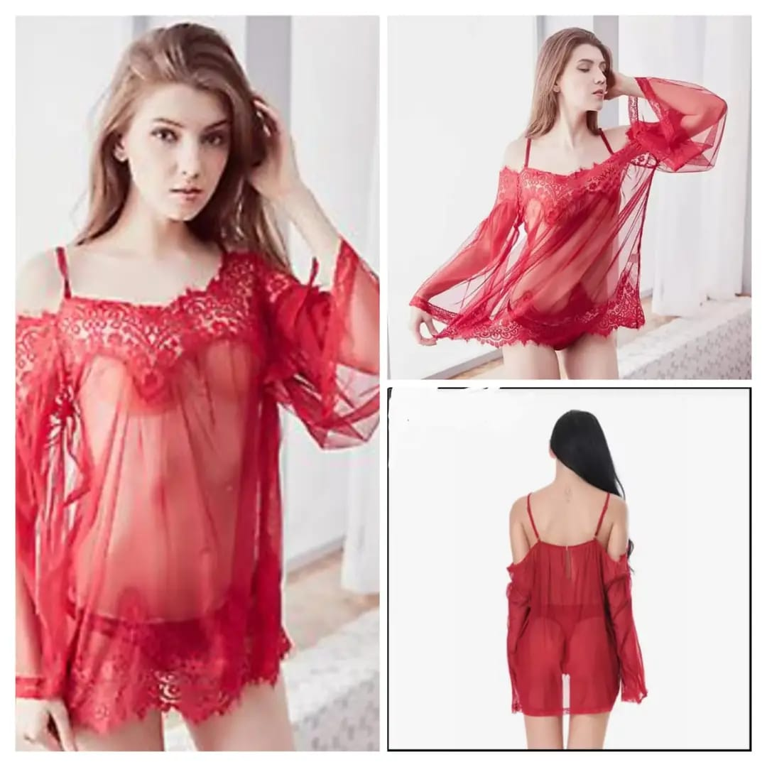 ✨ Imported 2-Piece Net Lace Short Nighty & Panty Set | Free Size